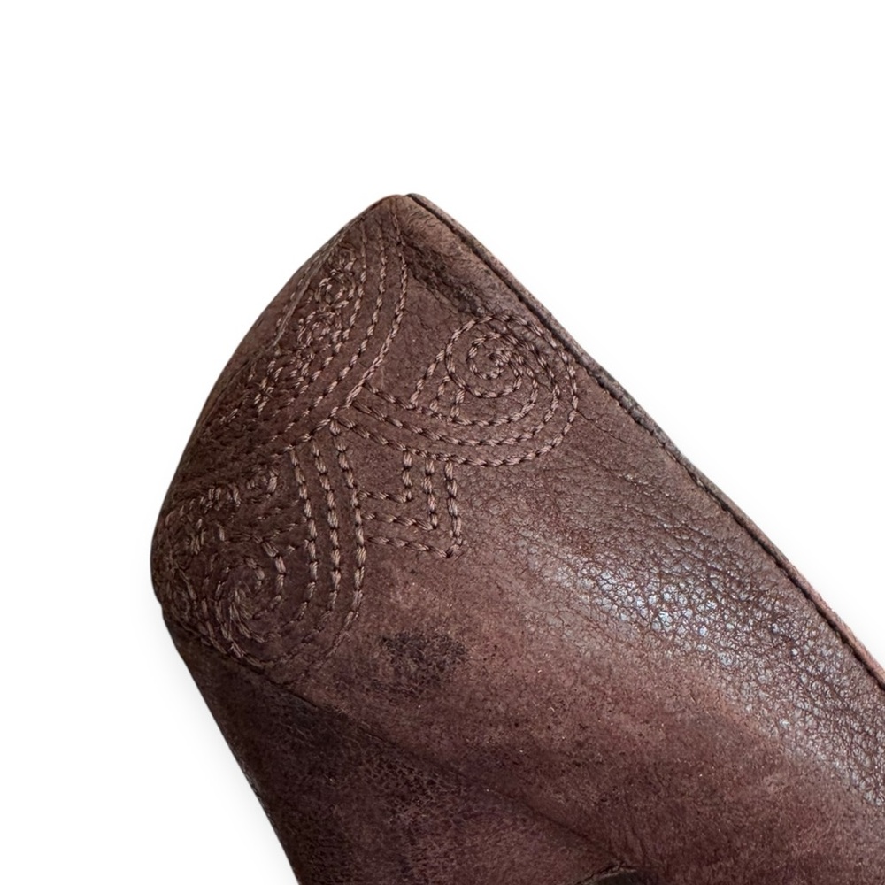 Prada brown leather embroidered heel VINTAGE style 90s early 2000s 36.5 US 6.5 - Picture 7 of 12